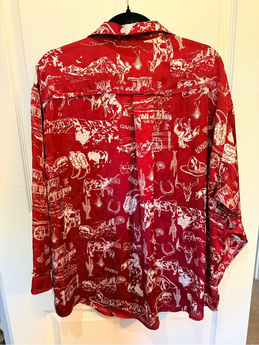 Vintage Red Western Print Button-Up Shirt Oversized with flaws - Picture 2 of 9